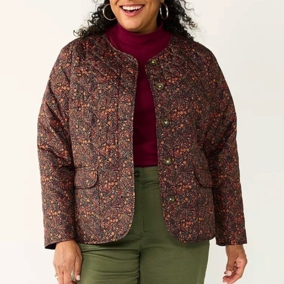 2/$30 Like New Croft & Barrow Fall Floral Quilted Jacket Black Orange XXL - Picture 1 of 5
